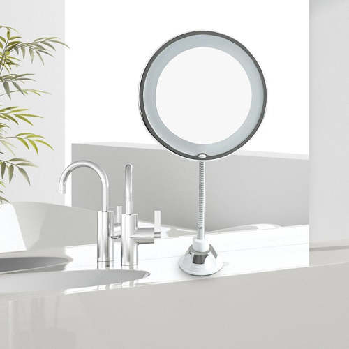 Flexible Gooseneck Makeup Mirror - 10X Magnifying Vanity Mirror with Suction Cup, 360 Degree Swivel, Daylight, Battery Operated, Cordless & Travel Mirror
