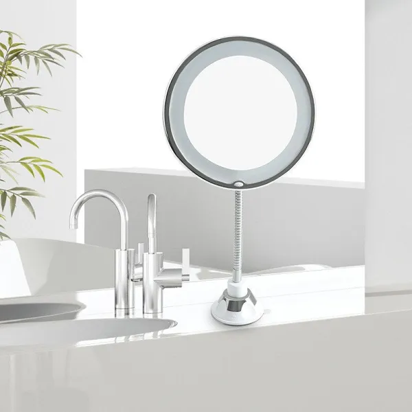 Flexible Gooseneck Makeup Mirror - 10X Magnifying Vanity Mirror with Suction Cup, 360 Degree Swivel, Daylight, Battery Operated, Cordless & Travel Mirror