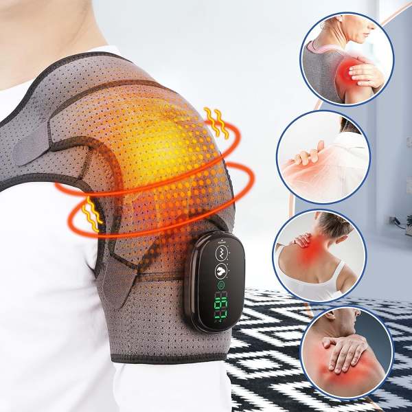 Heated Shoulder Wrap with Vibration - Cordless Shoulder Heating Pad for Men and Women