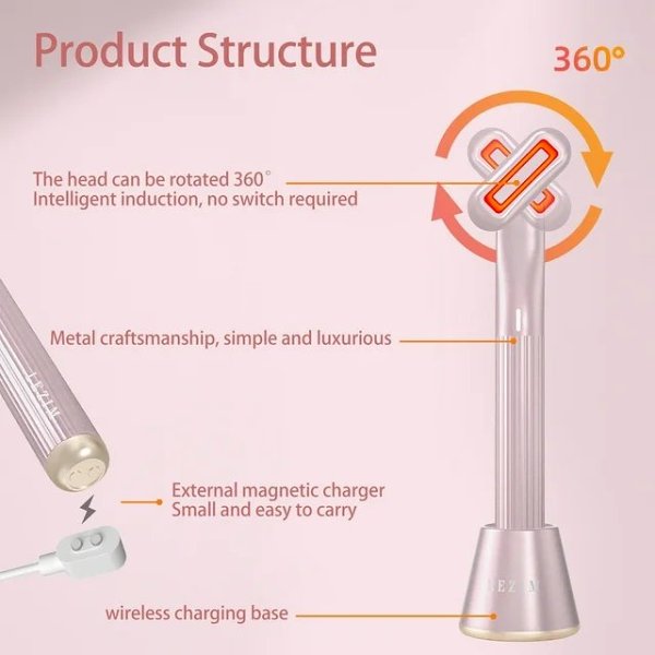 4-in-1 Skincare Wand - Therapeutic Warmth Face Massager Tool with Red LED Light