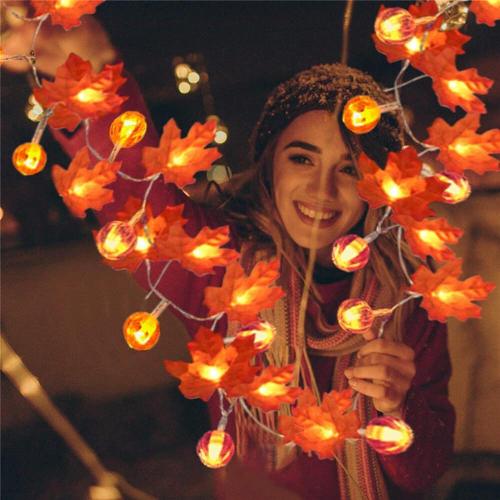 Maple Leaves Pumpkin String Light - String Lights Hanging Fairy Atmosphere Lamp For Halloween Decor