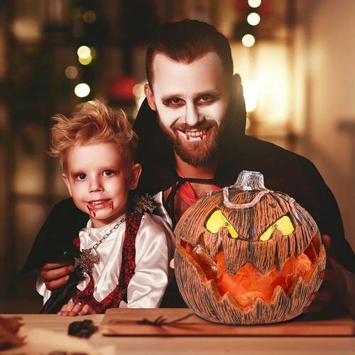 LED Pumpkin Lantern - Jack-O-Lantern Decor Mouth Open Talking Halloween Pumpkin Lights For Indoor