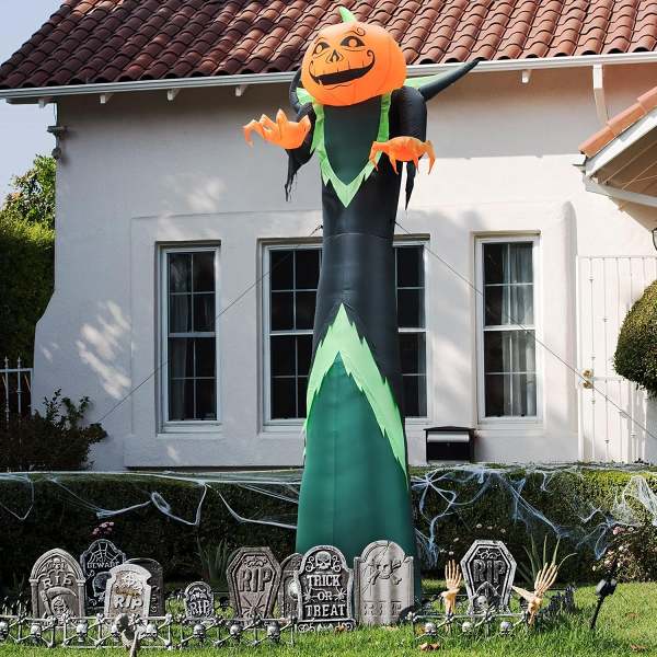 Halloween Pumpkin LED Inflatable Outdoor  - 12FT Tall Pumpkin Head Man, Blow Up Halloween Decoration for Yard, Lawn, Garden Décor