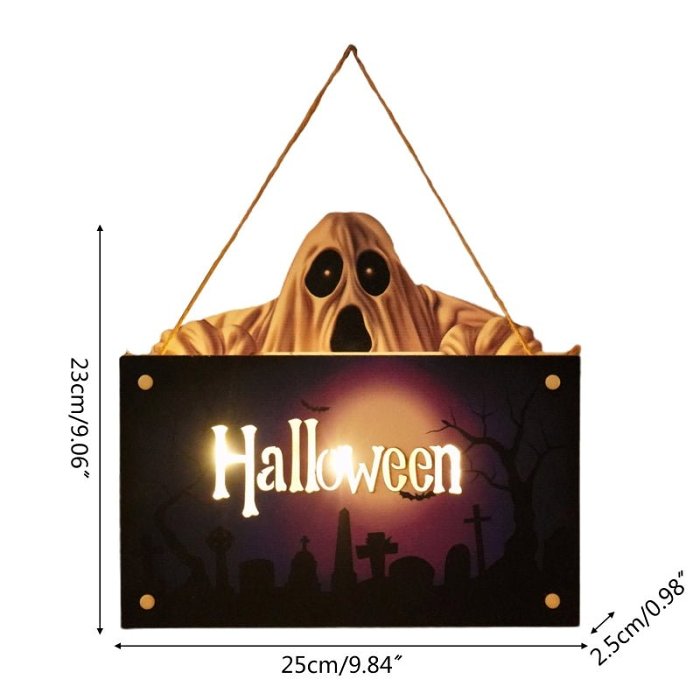 Halloween House Sign Listing Atmosphere Night Light - Wooden Door Hanging Decor