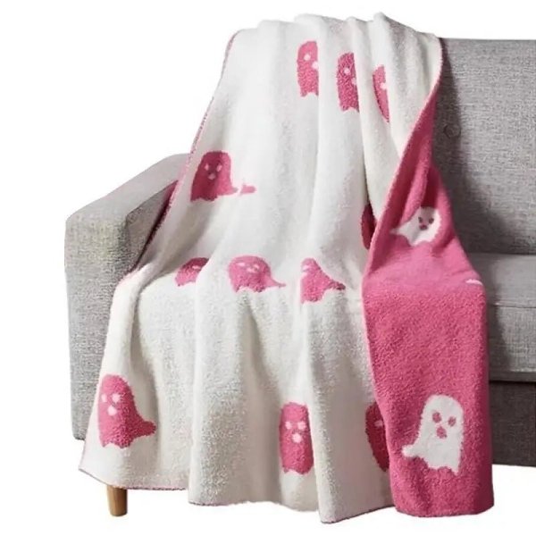 Double-Sided Pink and Balck Ghost Halloween Blanket – Cozy Flannel Throw for Beds, Sofas, & Couches