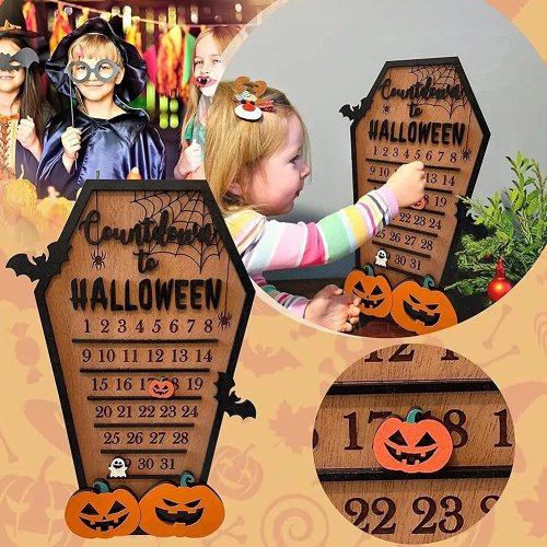 Wooden Halloween Decorative Decorations - Tabletop Wooden Ornament Christmas Countdown Calendar
