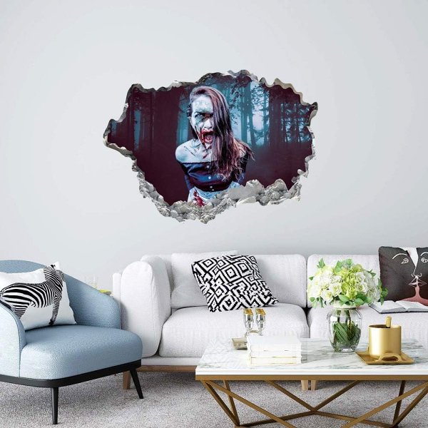 Halloween Decoration 3d View Scary Bloody Broken Ghost Sticker - Halloween Floor and Door Stickers