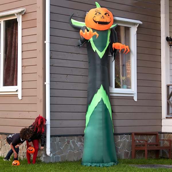 Halloween Pumpkin LED Inflatable Outdoor  - 12FT Tall Pumpkin Head Man, Blow Up Halloween Decoration for Yard, Lawn, Garden Décor