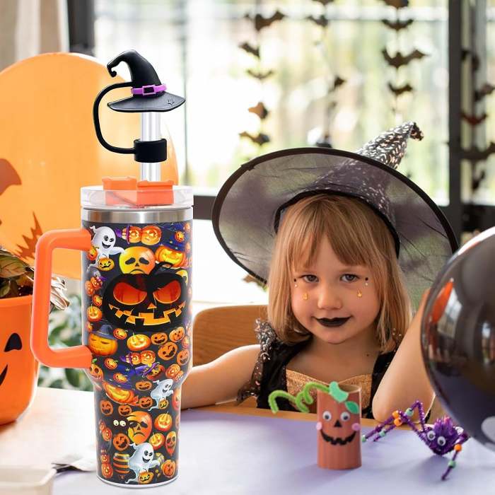 Halloween Straw Cover Cap - 5PCS Halloween Silicone Straw Topper for Stanley 10mm 0.4in Dust-Proof Reusable Straw Tips for Tumbler