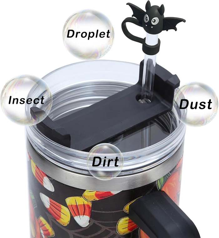 Halloween Straw Cover Cap - 5PCS Halloween Silicone Straw Topper for Stanley 10mm 0.4in Dust-Proof Reusable Straw Tips for Tumbler