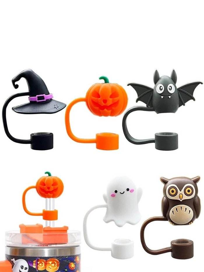 Halloween Straw Cover Cap - 5PCS Halloween Silicone Straw Topper for Stanley 10mm 0.4in Dust-Proof Reusable Straw Tips for Tumbler