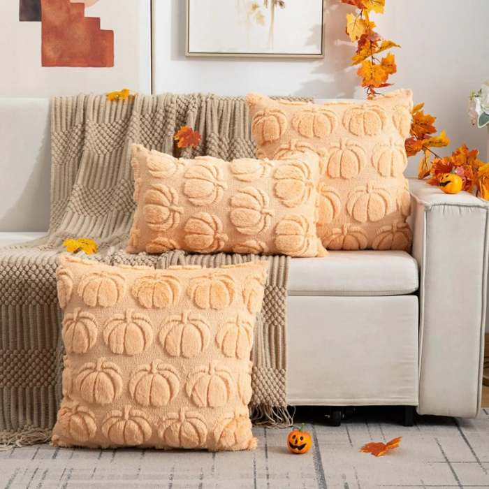 Plush Pumpkin Halloween Sofa Pillow Cover - Fun Holiday Living Room Decoration