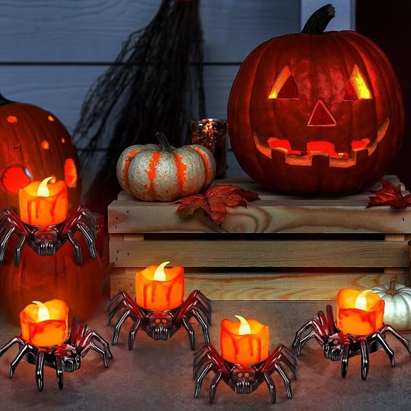 Halloween Spider Candlestick - Battery - Operated Flameless LED Halloween Candles