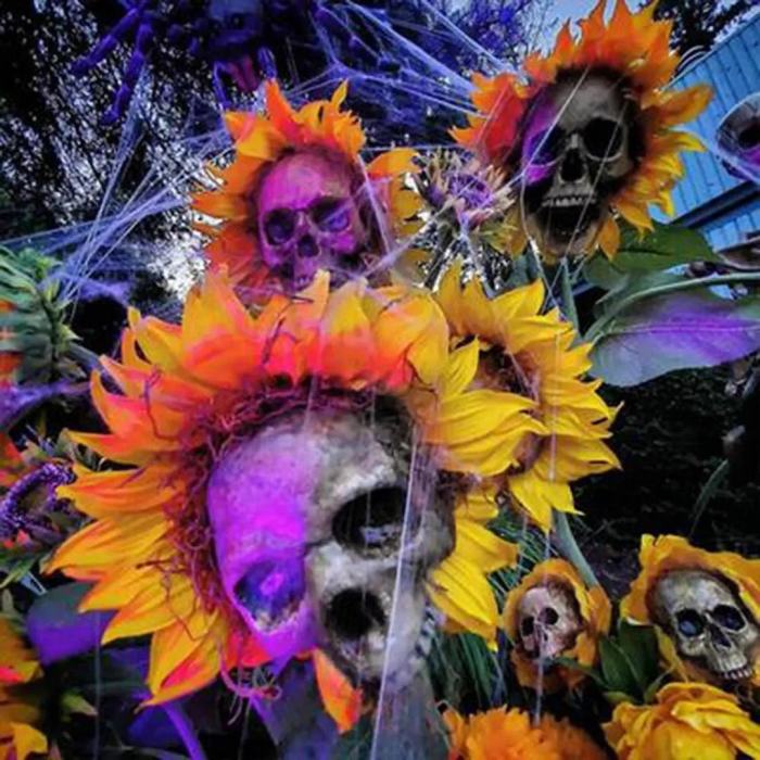 Halloween Decor Skull Sunflower - Outdoor Sunflower Decorative Stake