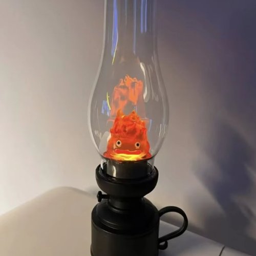 Calcifer Flameless Night Light - Halloween Retro Decorative Candle Light, Cartoon Anime Kerosene Lamp for Bedroom Bedside Table