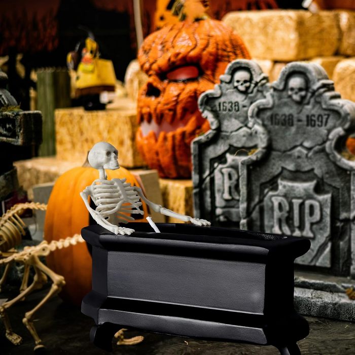 Creative Candles Bubble Bath Skull Skeleton Halloween Decoration Ornaments - Mini Coffin Design for Horror Theme