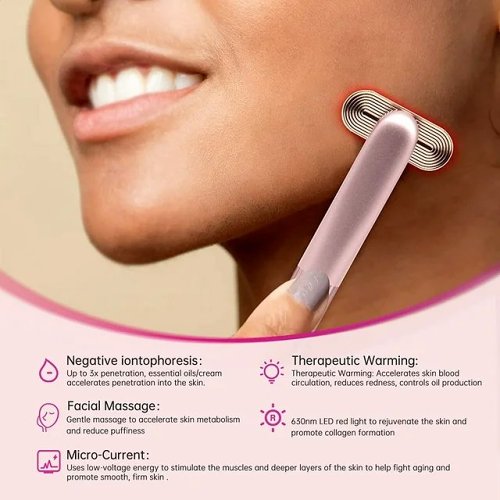 4-in-1 Skincare Wand - Therapeutic Warmth Face Massager Tool with Red LED Light