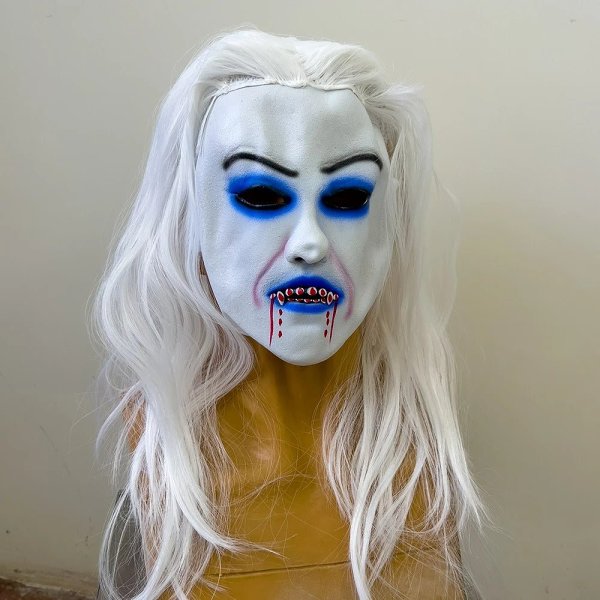 Horror White Witch Ghost Latex Mask - Realistic Latex Design