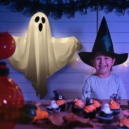 Halloween Ghost Windsock - Cute Flying Screaming Face Ghost with LED Light, Hanging Party Glowing Spooky Lamp, Horror Prop for Home and Bar Decor