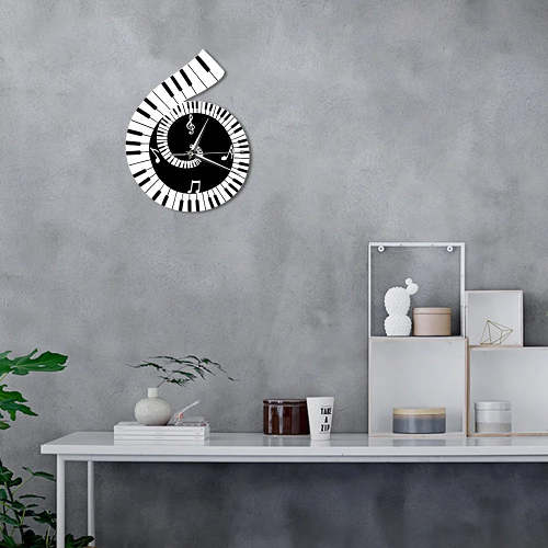 Piano Key LED Wall Clock - Keyboard Music Note Wall Clock for Living Room Decoration, Kitchen and Bedroom