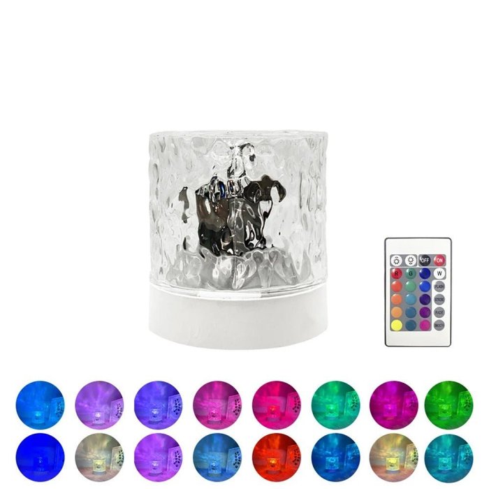 Water Ripple Cube Crystal Projector Lamp - 16 Colors Flame Crystal Lamp for Living Room, Study Room and Bedroom Rotating Light