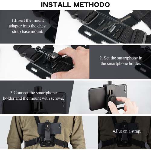 Mobile Phone Chest Mount Harness Strap Holder, Head Mount, Chest Mount