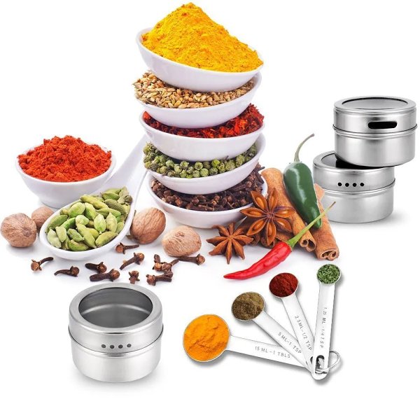 Magnetic Spice Rack Set - 12 Pieces Magnetic Spice Tins with Labeling Stickers