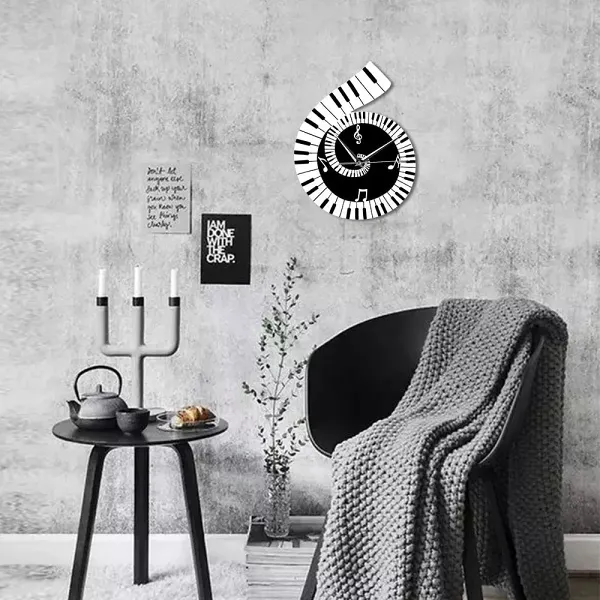 Piano Key LED Wall Clock - Keyboard Music Note Wall Clock for Living Room Decoration, Kitchen and Bedroom