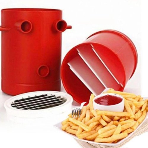 French Fry Potato Cutter - 2 in 1 Instant Red French Fries Maker Cutter for Home Kitchen