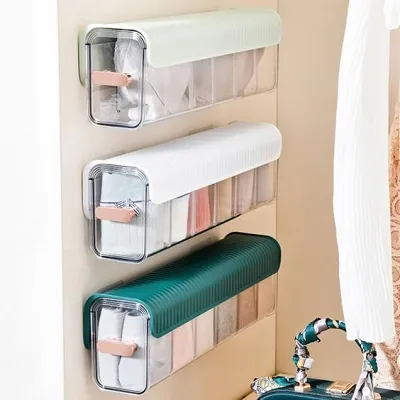 Underwear Organizer - 6-Grid Wall Mounted Transparent Underwear Storage Box