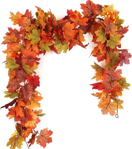 Autumn Thanksgiving Maple Leaf Garland – Lush Autumn Vine for Thanksgiving Fall Decor