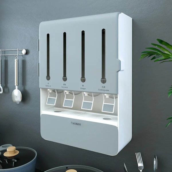 Wall Mounted Condiment Dispenser - Kitchen Shelf Wall Mounted Spice Rack Multifunctional