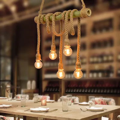 Vintage Rope Pendant Lamp - Vintage Bamboo Chandeliers Decoration for Bedroom, Restaurant, Cafe and  Bar