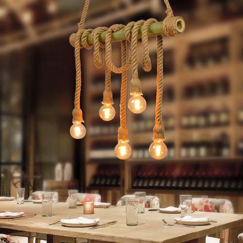 Vintage Rope Pendant Lamp - Vintage Bamboo Chandeliers Decoration for Bedroom, Restaurant, Cafe and  Bar