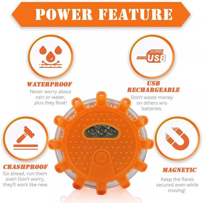 Magnetic LED Emergency Safety Flare - Road Safety Flashing Red Warning Lamp for Boat & Vehicles