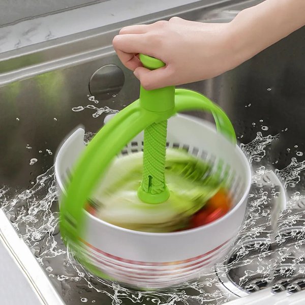 Spin & Drain Salad Bowl – Hand-Pressed Rotating Basket for Quick Vegetable & Fruit Cleaning and Easy Dehydration Storage