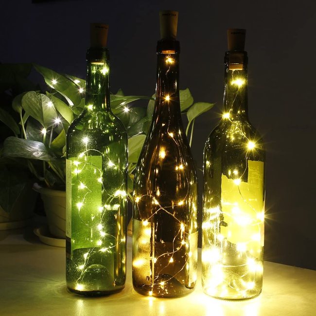 LED Wine Bottle Lights with Cork, Battery Operated Mini Fairy String Lights for Home Decor, Christmas, Wedding