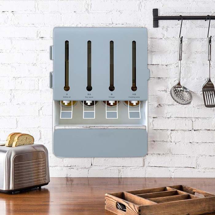 Wall Mounted Condiment Dispenser - Kitchen Shelf Wall Mounted Spice Rack Multifunctional