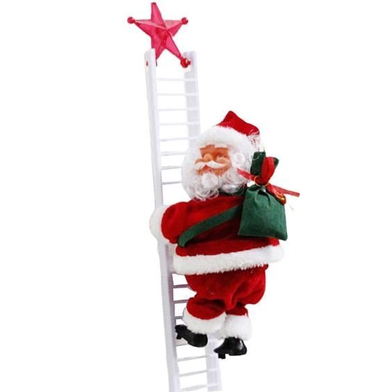 Electric Climbing Ladder Santa Claus Doll - Climbing Up and Down Santa Claus on Ladder with Music and Bag