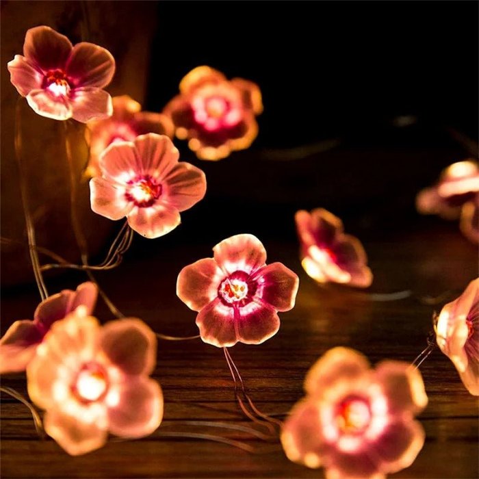 Pink Cherry Blossom Fairy Light Garland - Creative Flower-Shaped String Lights