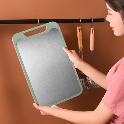 Dual-Sided Cutting Board – Stainless Steel & Plastic | Multi-Functional Design for Effortless Meat and Vegetable Prep