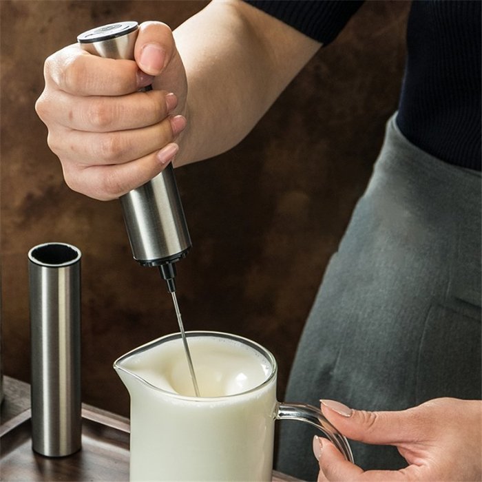 Electric Stainless Frother - Handheld Electric Mixer Foam Whisk Maker for Milk and Coffee