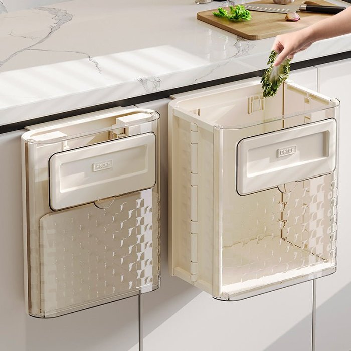 Cabinet Hanging Folding Trash Can - Hanging Small Trash Can with Lid for Cupboard, Bathroom and Bedroom