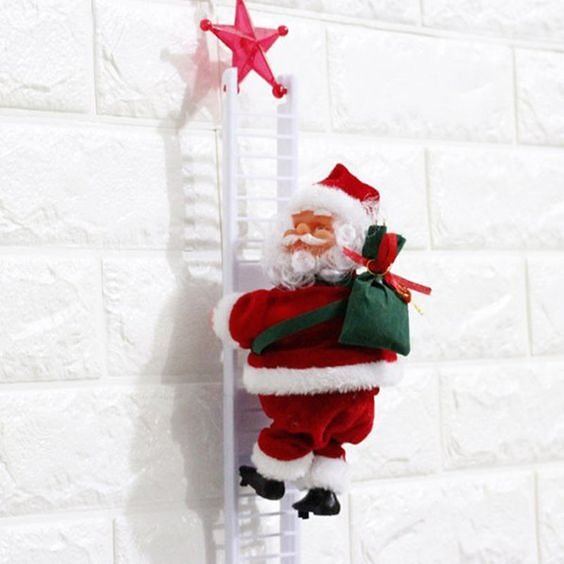 Electric Climbing Ladder Santa Claus Doll - Climbing Up and Down Santa Claus on Ladder with Music and Bag