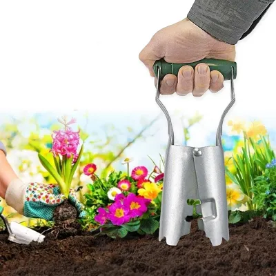 Seedling Transplanter Tool - Bend Free Tool for Planting Bulbs - Automatic Soil Release for Digging/Refilling Hole