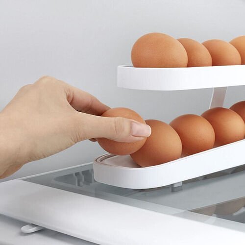 Automatic Scrolling Egg Rack - Space-Saving Rolling Eggs Dispenser and Organizer for Refrigerator Storage
