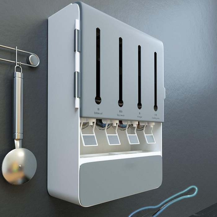 Wall Mounted Condiment Dispenser - Kitchen Shelf Wall Mounted Spice Rack Multifunctional