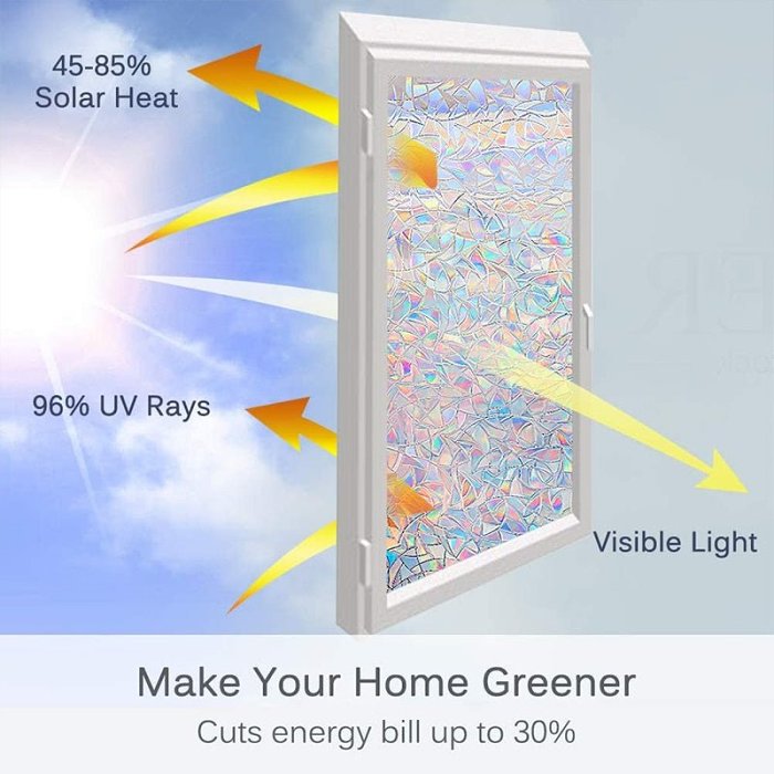 Window Privacy Film, Vinyl 3D Window Clings, Rainbow Film Stickers, Anti-UV