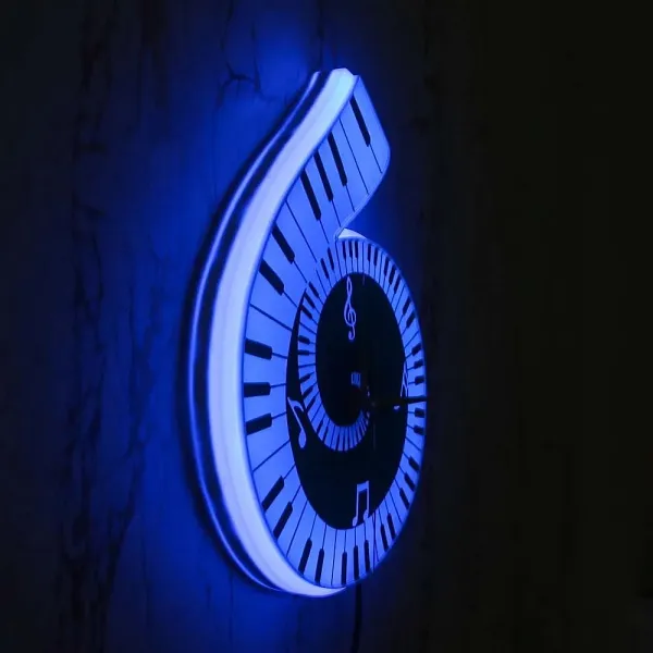 Piano Key LED Wall Clock - Keyboard Music Note Wall Clock for Living Room Decoration, Kitchen and Bedroom