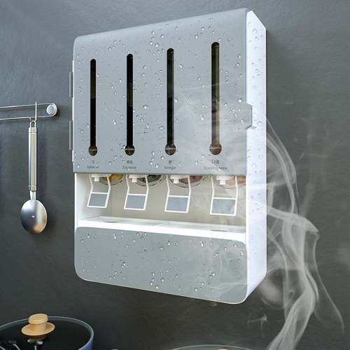 Wall Mounted Condiment Dispenser - Kitchen Shelf Wall Mounted Spice Rack Multifunctional
